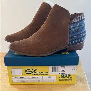 Sbicca Tan Ankle Booties with Patterned Back